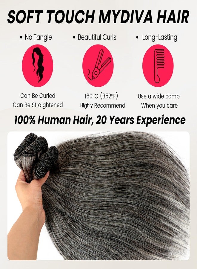 MYDIVA Salt and Pepper Human Hair Bundles Straight 14 14 14 inch Natural Gray Bundles Human Hair 12A Grey-White Quick Weave Hair Extensions Double Weft - Image 4